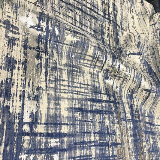 Blue LYNSFIELD Jacquard Print Metallic Fabric - Fabrics Star