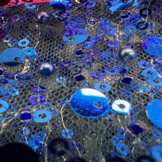 Royal Soft Tulle Mesh Fabric Heavily Embellished with Sequins Fabric - Fabrics Star