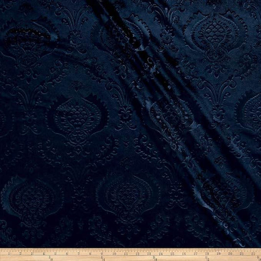 Navy Brocade Damask Velvet Fabric - Fabrics Star