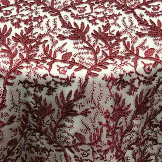 Burgundy OMAHA Glitter Embroidered Mesh Fabric. Lace Netting Material 53 Inch in Width Fabric - Fabrics Star