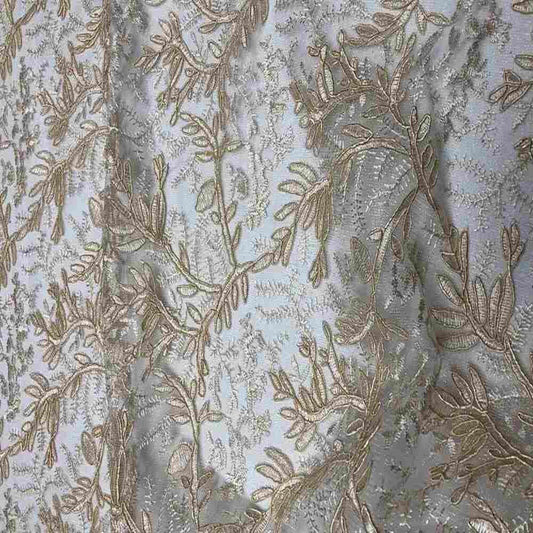 Champagne OMAHA Glitter Embroidered Mesh Fabric. Lace Netting Material 53 Inch in Width Fabric - Fabrics Star