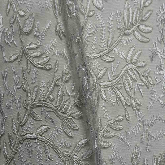 Ivory OMAHA Glitter Embroidered Mesh Fabric. Lace Netting Material 53 Inch in Width Fabric - Fabrics Star