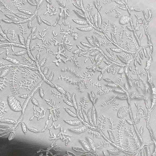 White OMAHA Glitter Embroidered Mesh Fabric. Lace Netting Material 53 Inch in Width Fabric - Fabrics Star