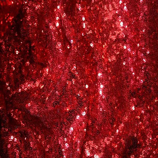 Red QUINCY Sequin Fabric on Mesh Material Fabric - Fabrics Star