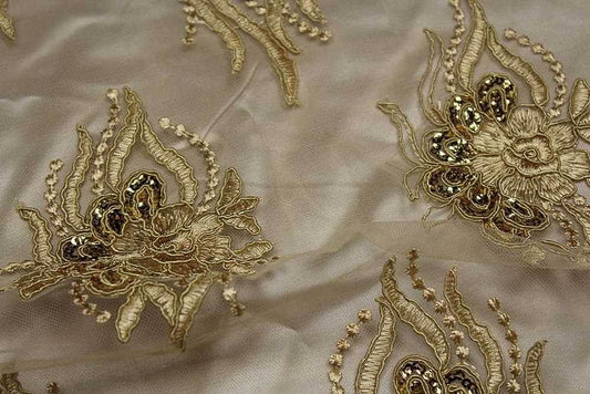 gold ROUNDAROSE Lace Fabric - Fabrics Star