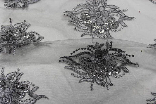 grey ROUNDAROSE Lace Fabric - Fabrics Star