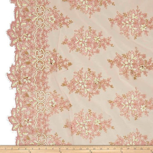 Blush/Gold Rowley Sequin Embroidered Mesh Fabric. Lace Netting Material - 52 Inch in Width Fabric - Fabrics Star