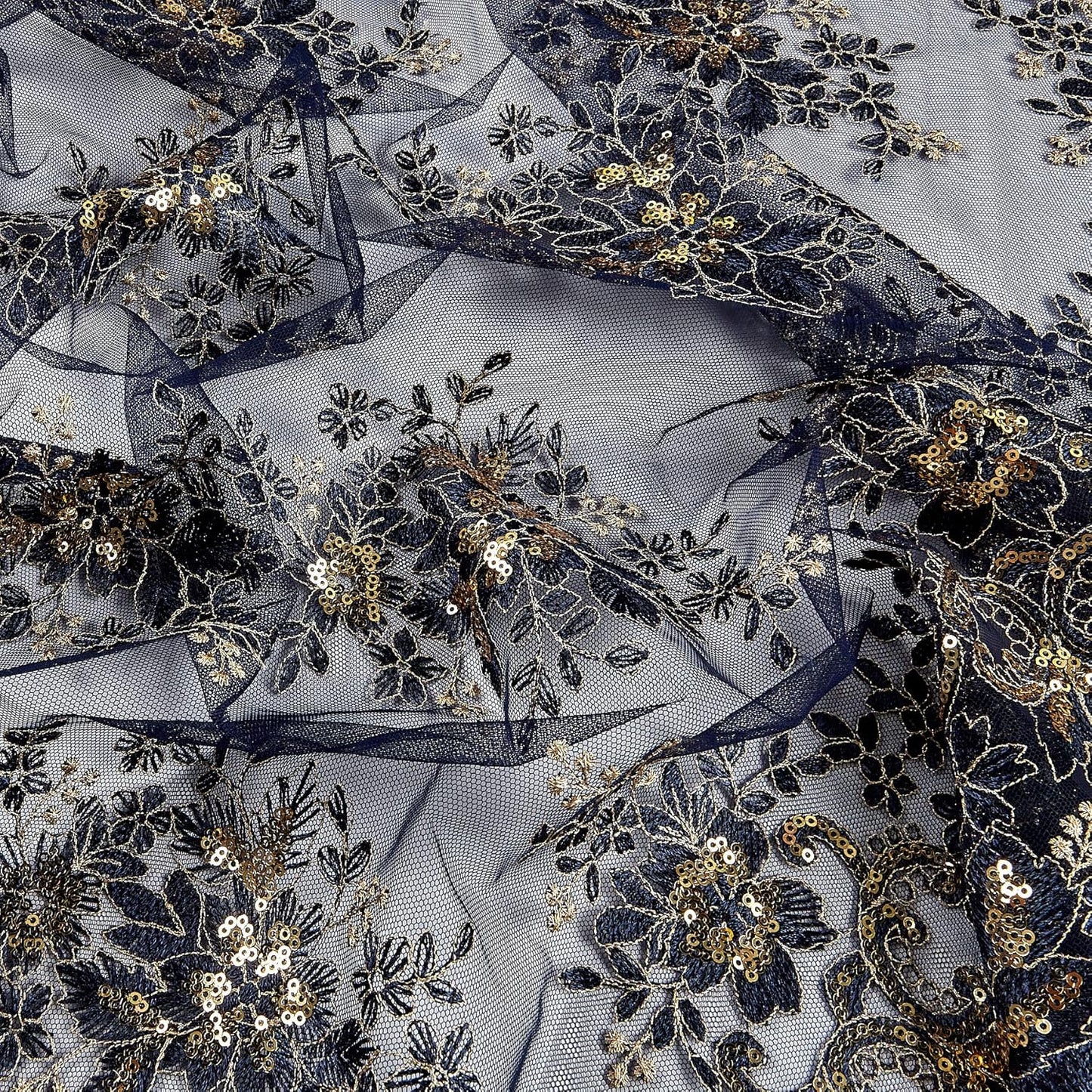 Rowley Sequin Embroidered Mesh Fabric. Lace Netting Material