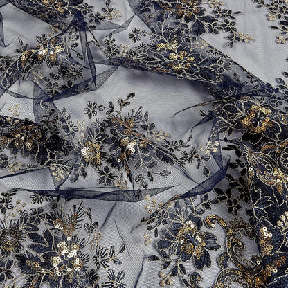 Rowley Sequin Embroidered Mesh Fabric. Lace Netting Material