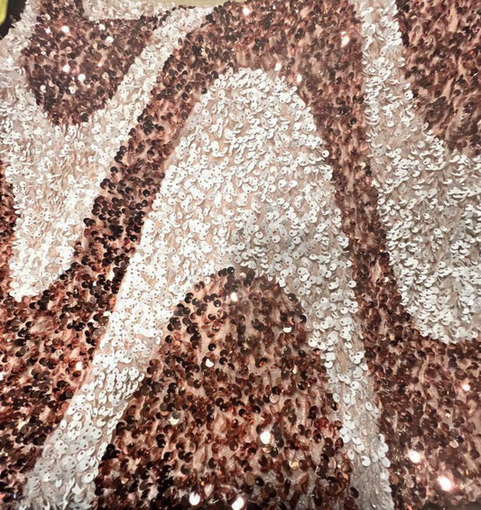 Blush/White Selectra Waves Stretch Velvet Sequin Fabric - Fabrics Star