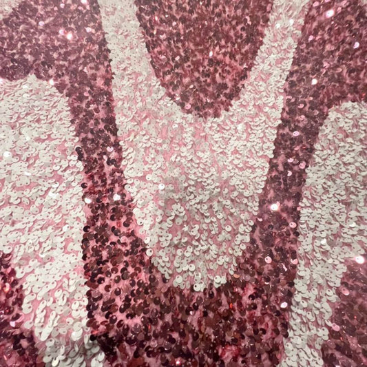Pink/White Selectra Waves Stretch Velvet Sequin Fabric - Fabrics Star