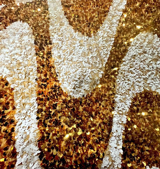 Sunburst/White Selectra Waves Stretch Velvet Sequin Fabric - Fabrics Star