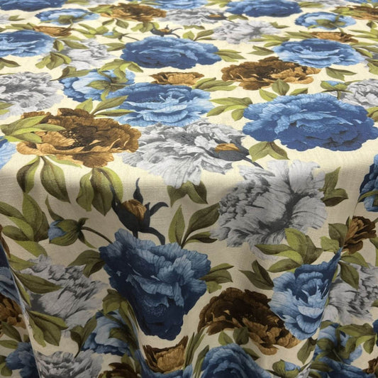 Blue SPRING GARDEN Floral Digital Print Fabric - Cotton Hand - 58 Inch. in Width Fabric - Fabrics Star