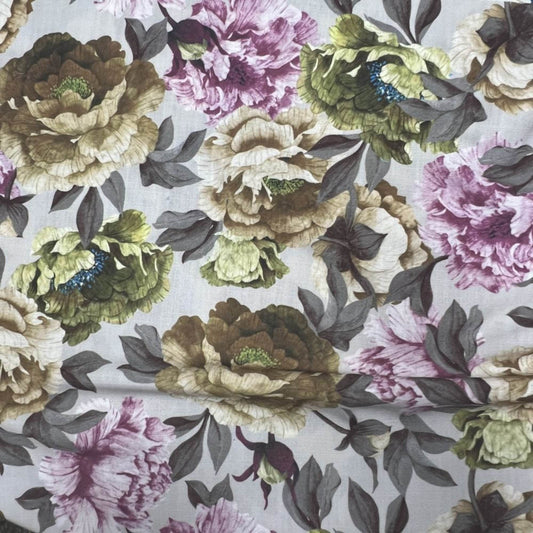 Gold/Lilac SPRING GARDEN Floral Digital Print Fabric - Cotton Hand - 58 Inch. in Width Fabric - Fabrics Star