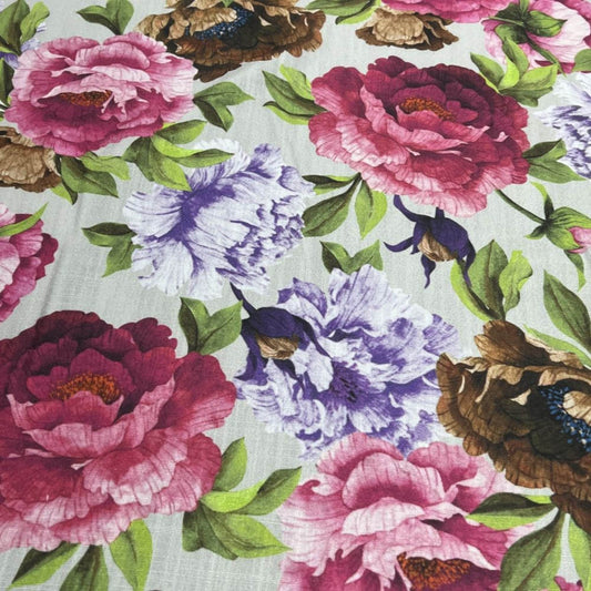 Red SPRING GARDEN Floral Digital Print Fabric - Cotton Hand - 58 Inch. in Width Fabric - Fabrics Star