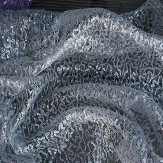 Grey SPRINKLE Two Size Sequin Fabric on Sheer Material Fabric - Fabrics Star