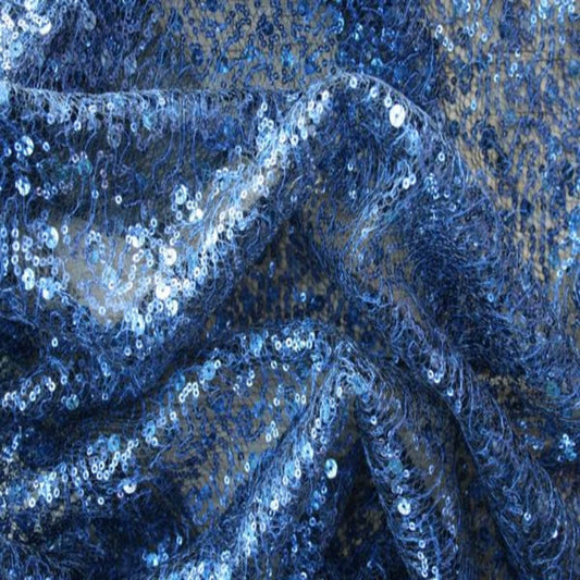Navy SPRINKLE Two Size Sequin Fabric on Sheer Material Fabric - Fabrics Star