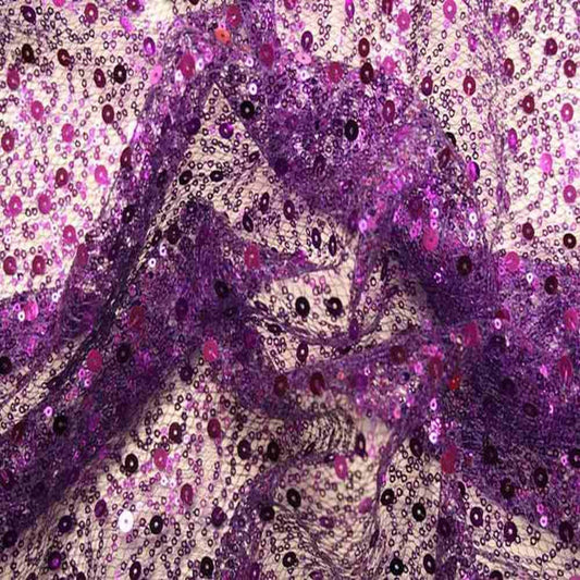 Purple SPRINKLE Two Size Sequin Fabric on Sheer Material Fabric - Fabrics Star