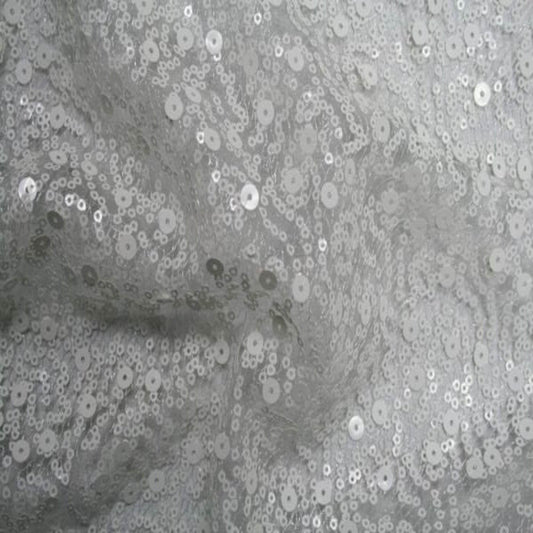 White SPRINKLE Two Size Sequin Fabric on Sheer Material Fabric - Fabrics Star
