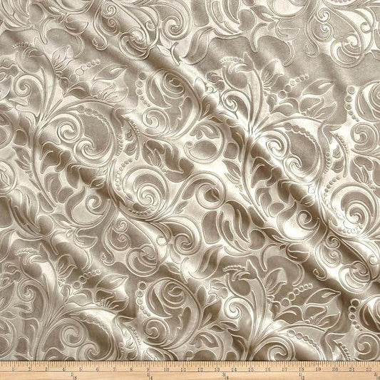 Sand Brocade Scroll Velvet Fabric - Fabrics Star