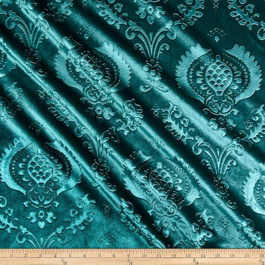 Seafoam Brocade Damask Velvet Fabric - Fabrics Star