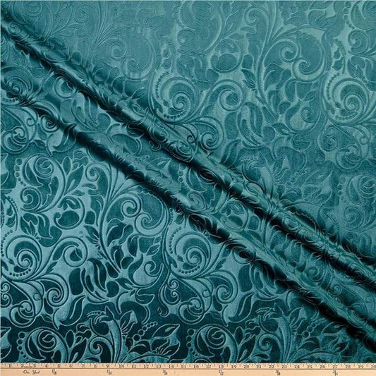 Seafoam Brocade Scroll Velvet Fabric - Fabrics Star