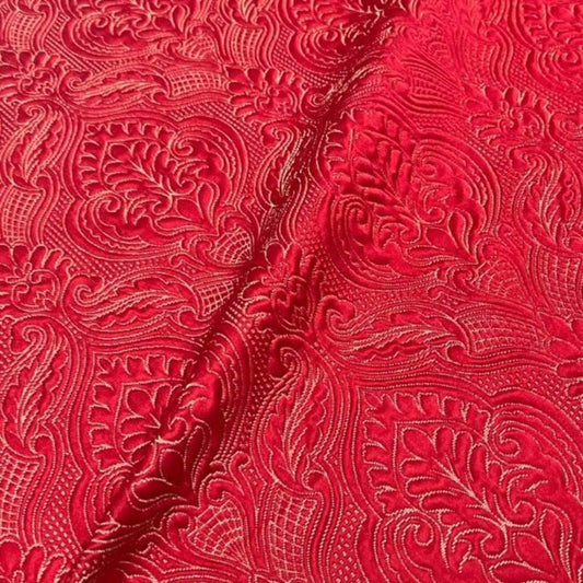 Red/Gold Treasure Jacquard Fabric - Fabrics Star