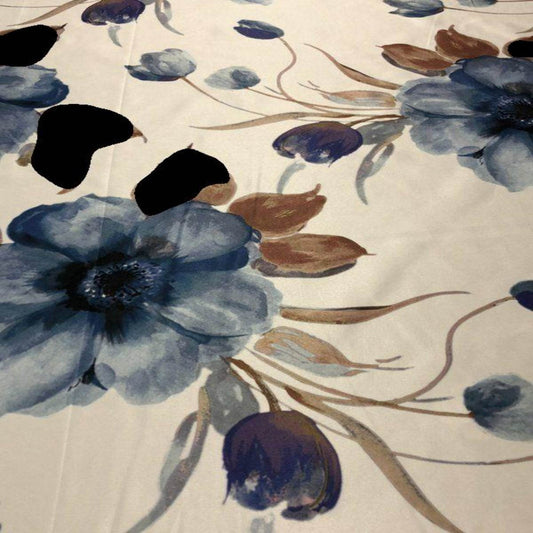 Navy TROPICAL Floral Digital Print Satin Fabric - Cotton Hand - 58 Inch. in Width Fabric - Fabrics Star