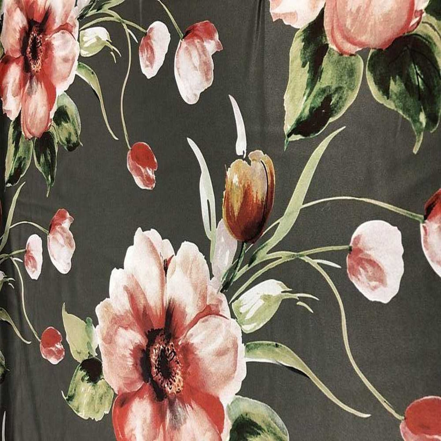 TROPICAL Floral Digital Print Satin Fabric - Cotton Hand - 58 Inch. in Width, | Home Decor