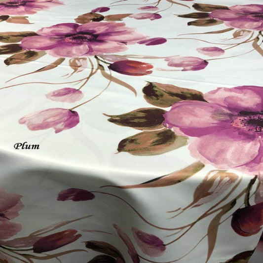 Plum TROPICAL Floral Digital Print Satin Fabric - Cotton Hand - 58 Inch. in Width Fabric - Fabrics Star