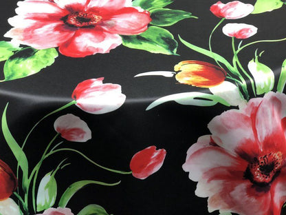 TROPICAL Floral Digital Print Satin Fabric - Cotton Hand - 58 Inch. in Width, | Home Decor