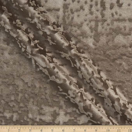 Taupe Abstract Crushed Velvet Fabric - Fabrics Star