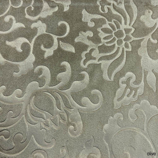Olive Brocade Velvet Fabric by the Yard — 72 inch wide embossed velvet — Vails Collection — Fabrics Star