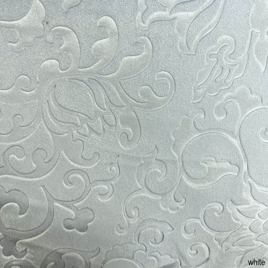 White Brocade Velvet Fabric by the Yard — 72 inch wide embossed velvet — Vails Collection — Fabrics Star