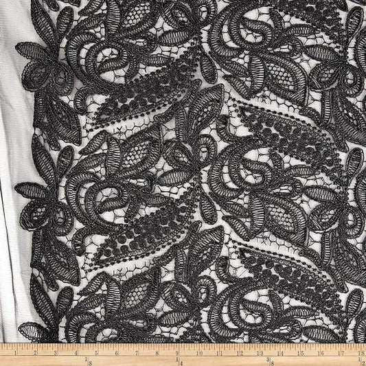 Black CREATION Glitter Embroidered Mesh Fabric. Lace Netting Material 52 Inch in Width Fabric - Fabrics Star