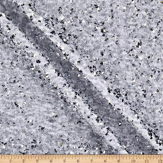 Black/Silver Stretch Velvet Sequin Fabric - Fabrics Star